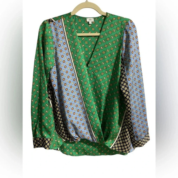 River Island Green Pattern Faux Wrap Top - Picture 1 of 9